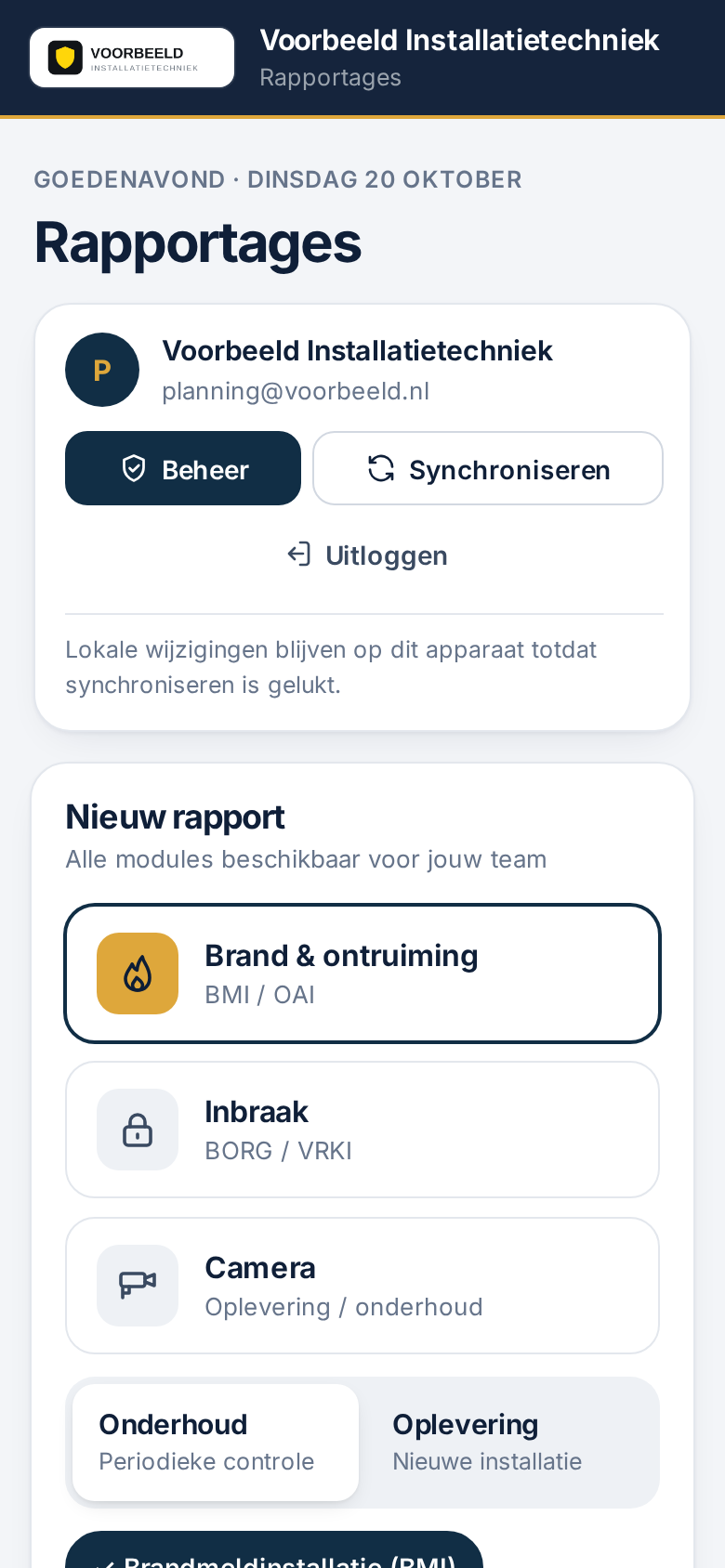 Startscherm van de app